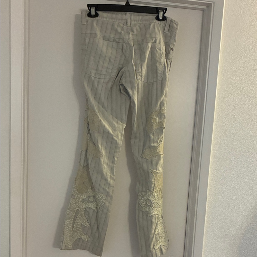 Two Ten Ten Five Biya Johnny Was Striped Beige Pants with Lace Accents size 4